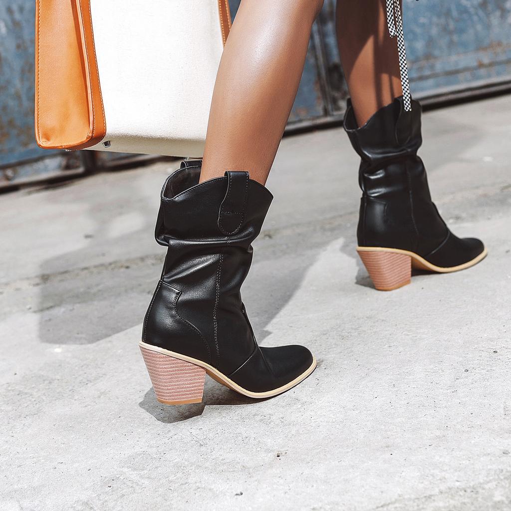 Повседневные женские ботильоны на щиколотке, панк-каблуки, черные, красные, белые, плиссированные, ковбойские, для ковбоев, осенне-зимние, для вечеринок, короткие туфли, женские 2024