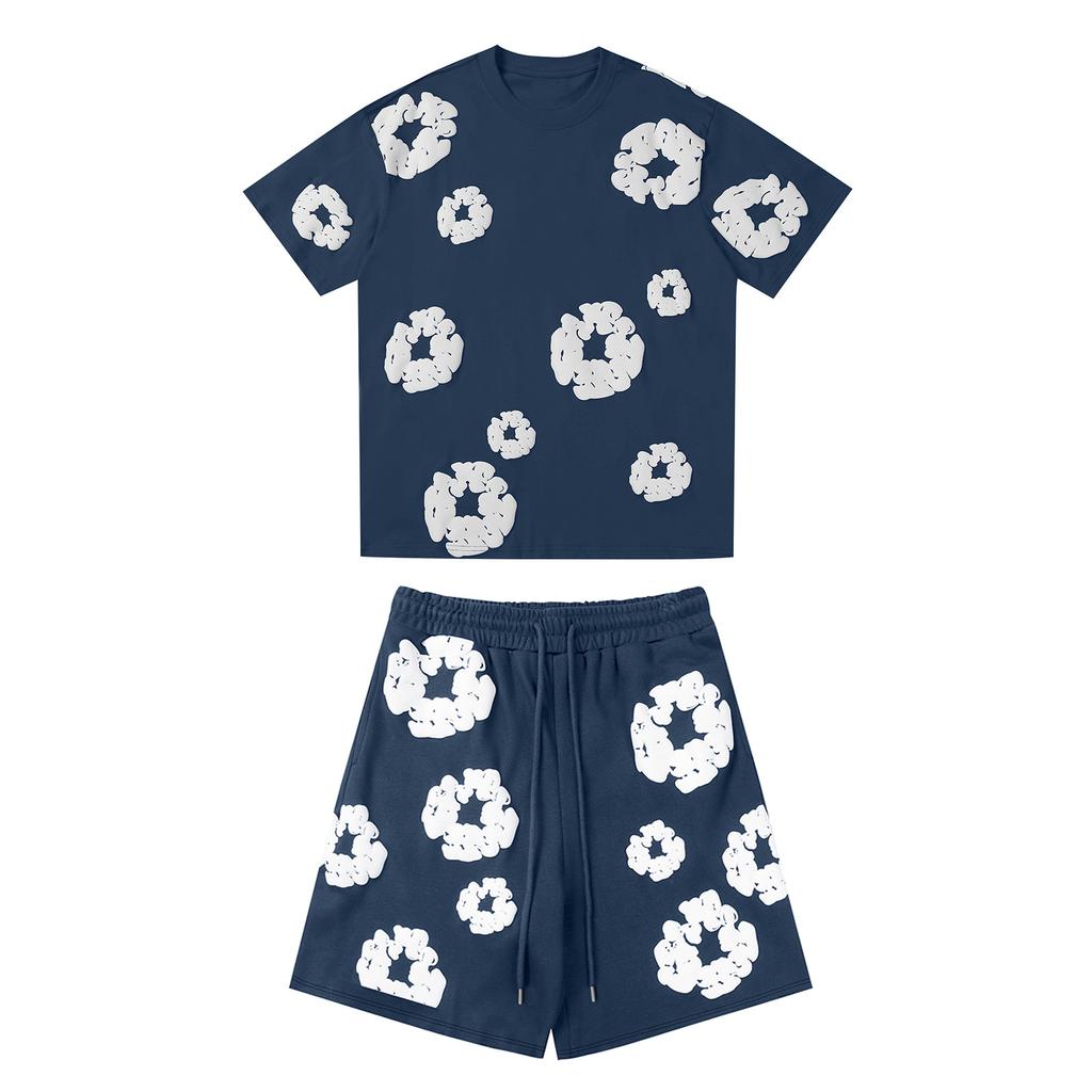 Women's And Men's Casual Loose Fitting Printed T-shirt And Shorts Two-Piece Street Fashion Trend Short Sleeves+shorts