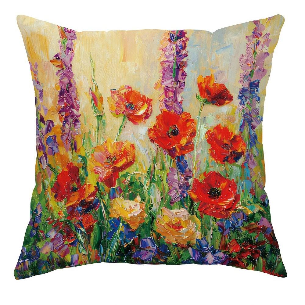 Mountain Wildflowers Pattern Home Decor Pillowcase Bedroom Living Room Sofa Decoration Polyester Cushion Cover With Zipper
