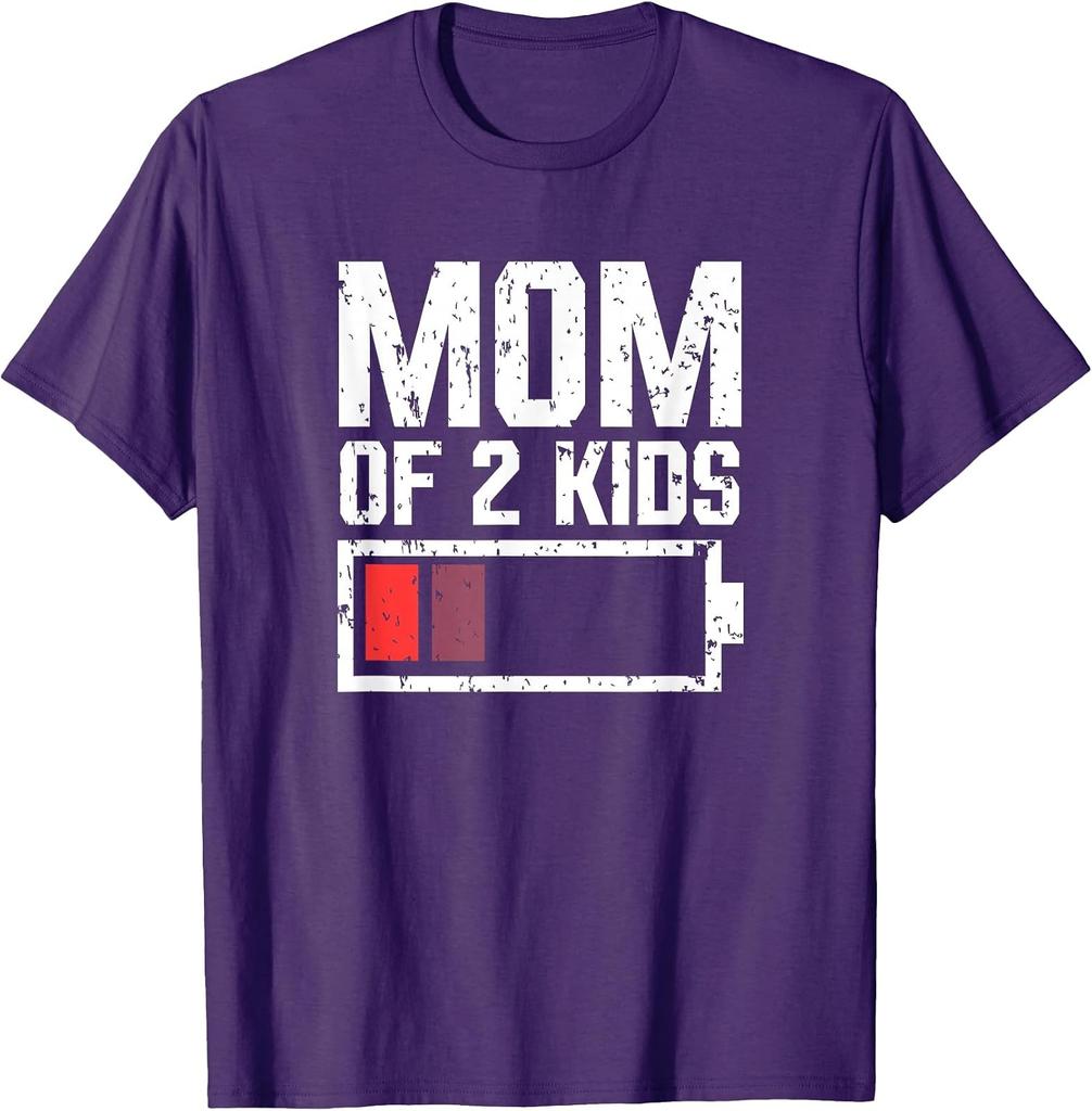 Mom of 2 Kids Battery Low Graphic Tee for Mother's Day 2024