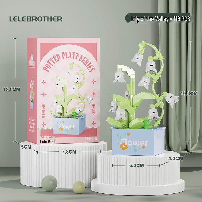 Cross-Border Lego Immortal Flower Basket Building Block Set - Rose Bonsai & Children's Assembly Toy for Teacher's Day Gift