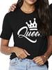 Футболка для пар King Queen с принтом Короны, одежда для пар, летняя женская и мужская футболка, повседневная свободная футболка с круглым вырезом для влюбленных, топы