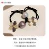 Korean Fashion Flower Cat's Eye Stone Double Strand Hair Rope Pearl Hair Tie Women Ponytail Bun Daily Hair Accessories