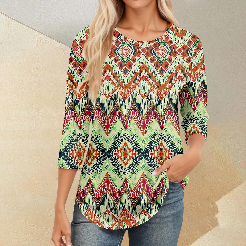 Женский повседневный универсальный топ с круглым вырезом и цветочным узором в горошек и длинными рукавами