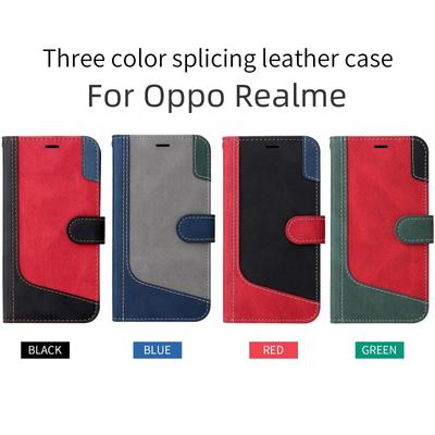 Чехол для Оппо А9 (2020),F17, F19 Pro, A98, Realme 8i, C15... Трехцветный лоскутный стиль, дизайн из искусственной кожи, откидная подставка, кошелек, сумка для телефона, чехол