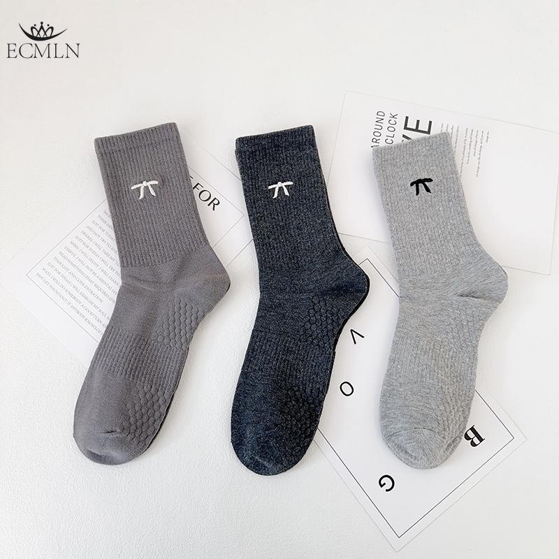Женские носки из чистого хлопка средней длины, носки для девочек с вышитым бантом, дышащие простые носки для колледжа