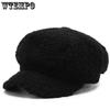 Women's Lamb Wool Berets Autumn and Winter Fashion All-match Hat Painter Octagonal Cap