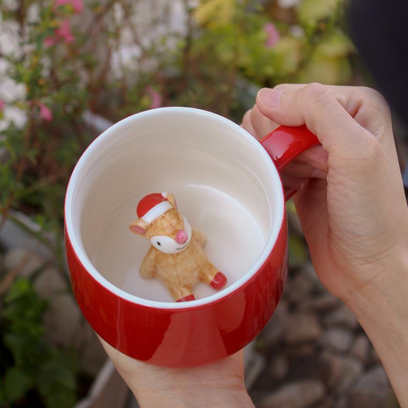 Рождественский милый мультяшный керамический набор кофейных кружек с животными