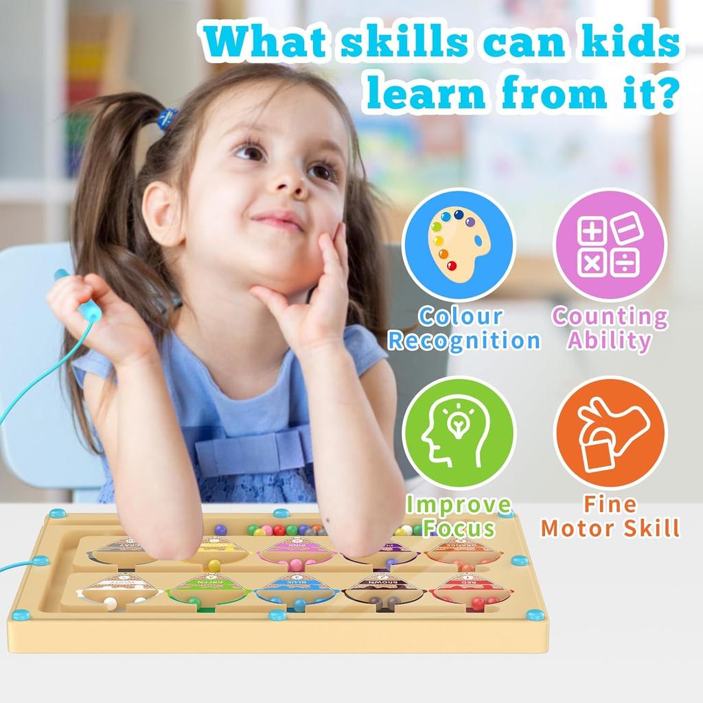 Montessori Toy from 3 Years, Magnetic Game Labyrinth Toy Busy Board, Wooden Toy Numbers and Colours Learning Toy Motor Skills Toy from 3-6 Years