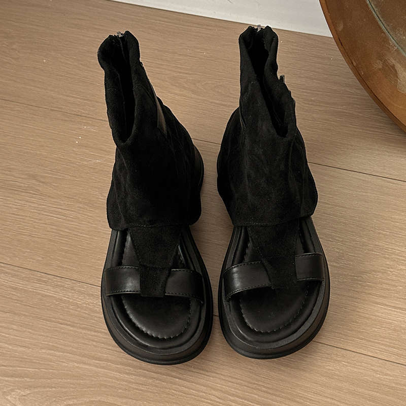 Ботинки женские летние новые крутые ботинки женские с открытым носком ботинки-чулки на толстой подошве увеличивающие рост западные ковбойские короткие ботинки ботинки-брюки