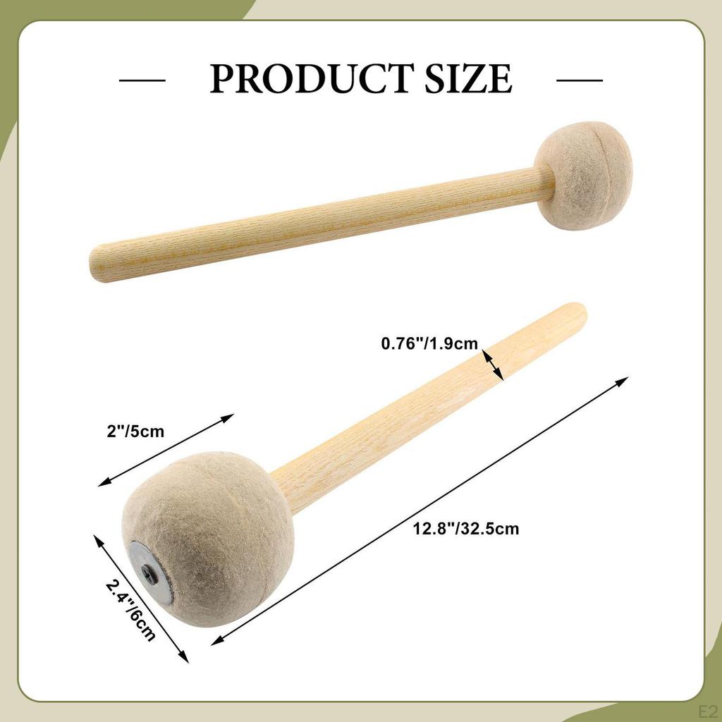 2x Felt Drumsticks Bass Percussion Sticks 12.80inch Portable Musical Instrument Accessory for Bar