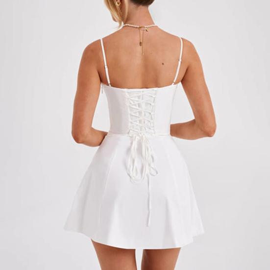 Женское сексуальное платье на бретелях, без рукавов, с открытой спиной, коктейльное платье, однотонное, на шнуровке, на бретелях, выше колена