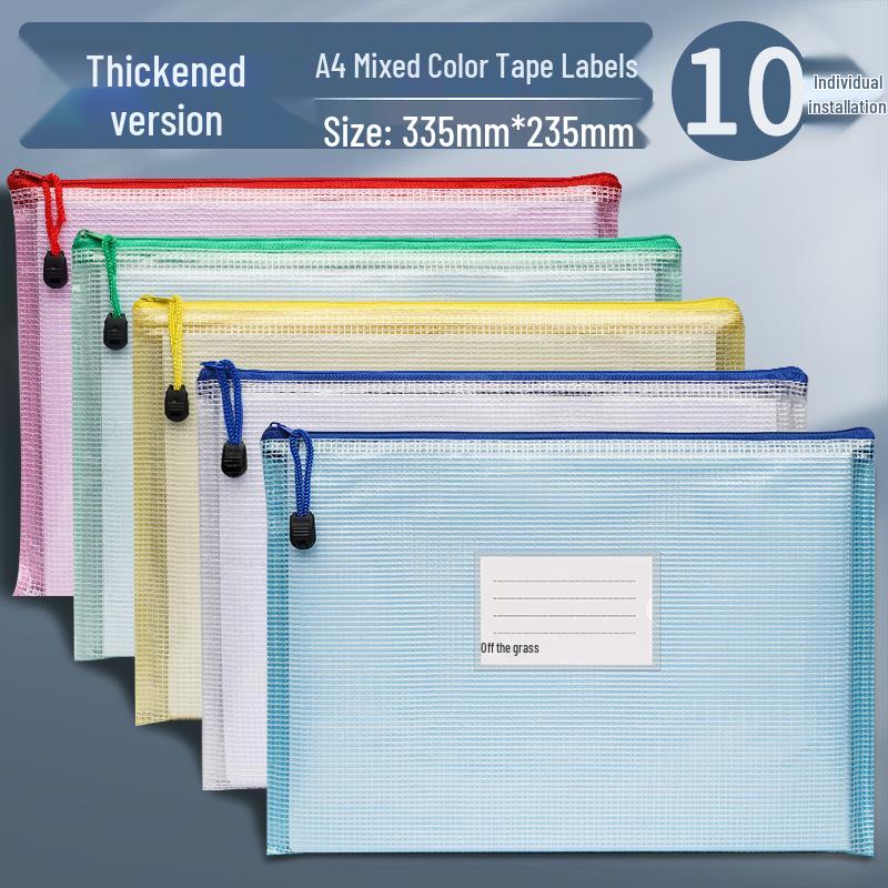 A4 Transparent Zipper File Bag - Waterproof Mesh for Student Subject Organization