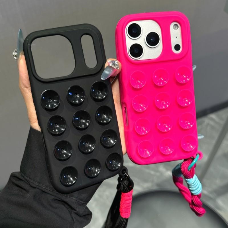 Чехол для телефона с присоской, конфетного цвета, для iPhone 16 17 Air 11 15 14 Pro Max, противоскользящий силиконовый присос, ремешок-шнурок, чехол