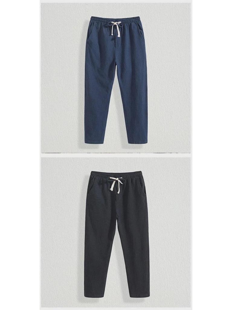 Мужские хлопковые льняные шаровары свободного покроя - летние тонкие, свободные повседневные прямые брюки