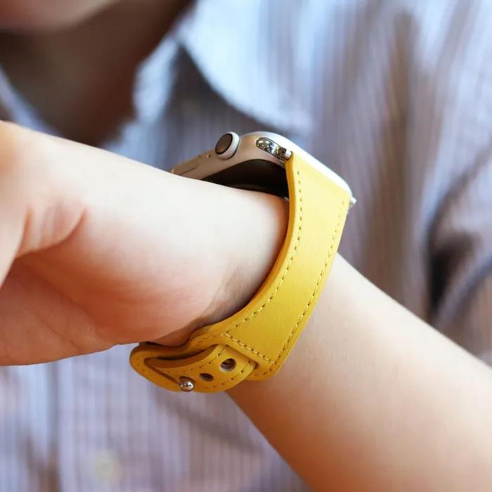 Тонкий кожаный ремешок для Apple Watch, совместимый со всеми моделями SE (Мимоза)