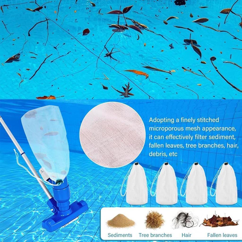 Pool Vacuum Bags Fine Mesh Pool Vacuum Filter Bags 10 Pieces Reusable Nylon Pouch with Locking Cord for Ponds Water Sand Dirt