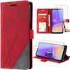 Case for Samsung Galaxy A05 - BOOLING - Semi-rigid - Leather Effect - 2 Tempered Glasses - Red