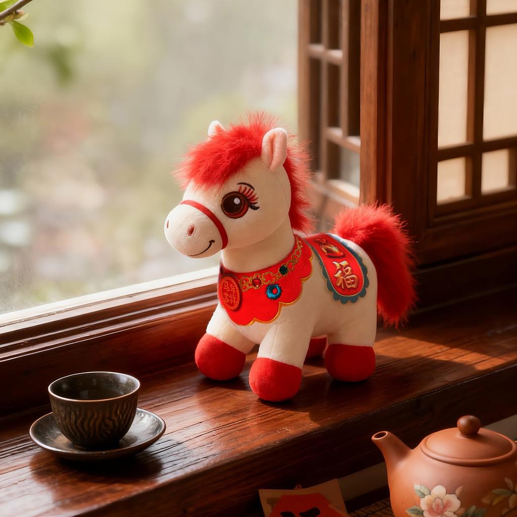Horse Mascot Plush Toy - Chinese Zodiac Pony, Soft Sleeping Companion , Perfect Gift for New Year, Corporate Party&Events