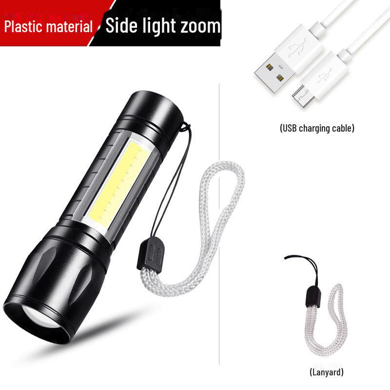 511 Mini USB Rechargeable LED Flashlight with COB Telescopic Zoom and Logo Printing