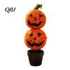 Artificial Pumpkin Topiary Tree Tree, Halloween Face Faux Boxwood Plants with Stake, Seasonal Front Porch Decor Fall Autumn Thanksgiving for Door