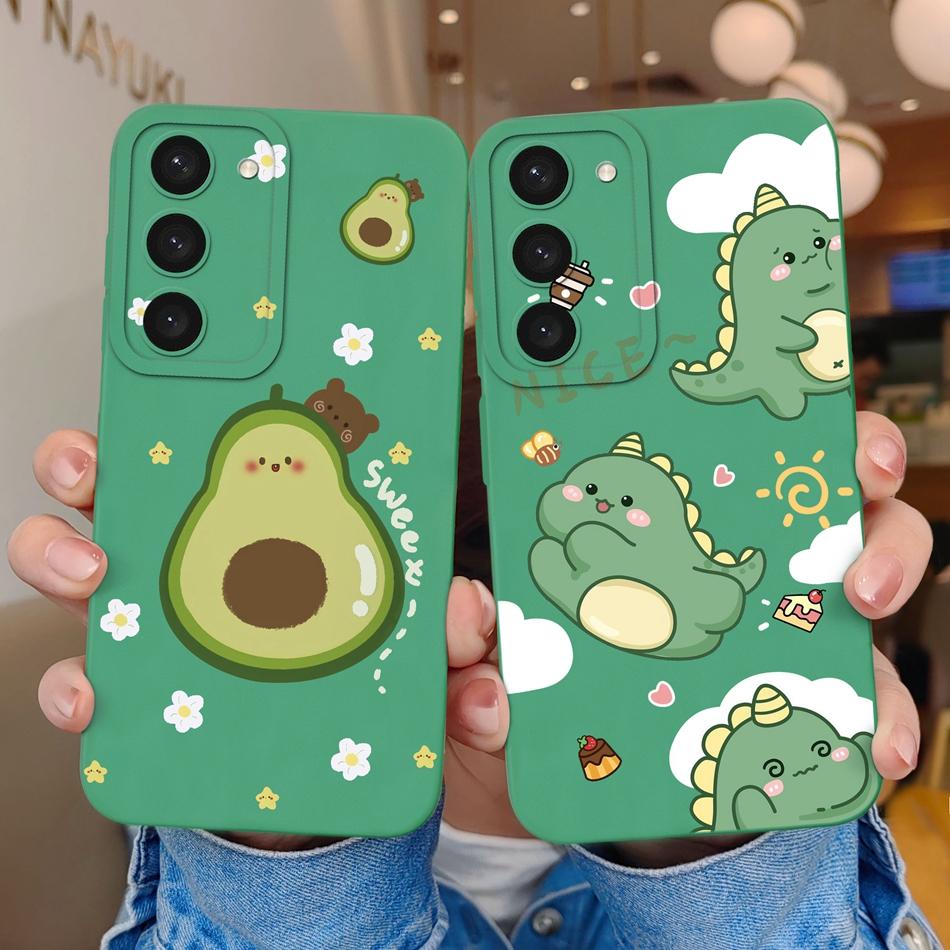 For Samsung Galaxy S23 Ultra Plus FE Phone Case Cartoon Shockproof Liquid Silicone Camera Protection Black Cover Bumper Fundas