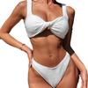 Women's Swimsuit Solid Color Pit Stripe Sexy Backless High Waist Bikini Suit Beachwear Bathing Suits
