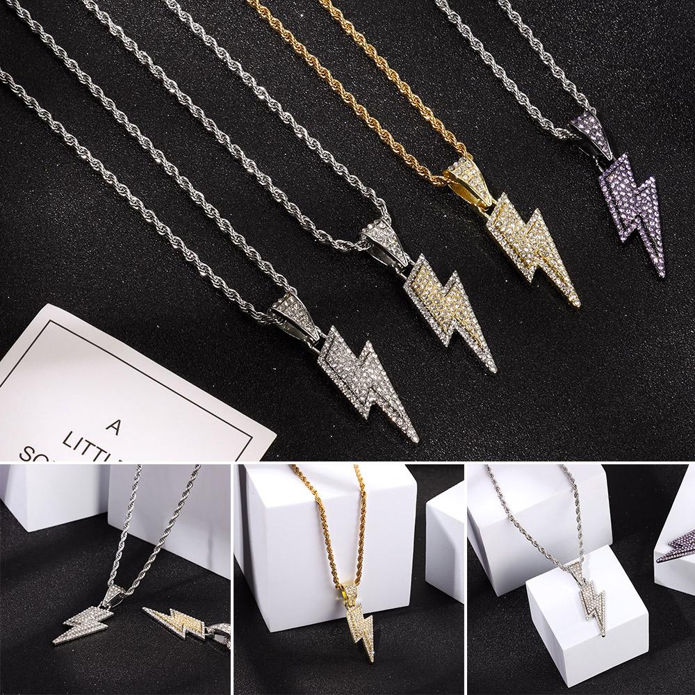 Fashion Hip Hop Retro Pendant Necklace Zircon Lightning Necklace Locomotive Accessories Full Drill