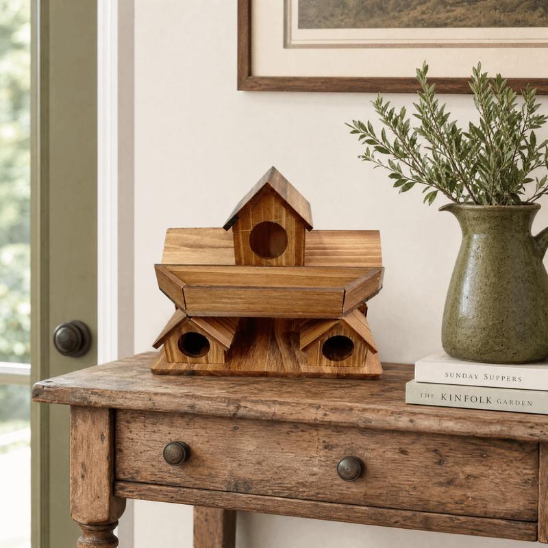 Handmade Wooden Bird House Waterproof 3 Chambers Bird Villa Nest Thickened Weather Resistant Bird Feeding Birdhouse Courtyard