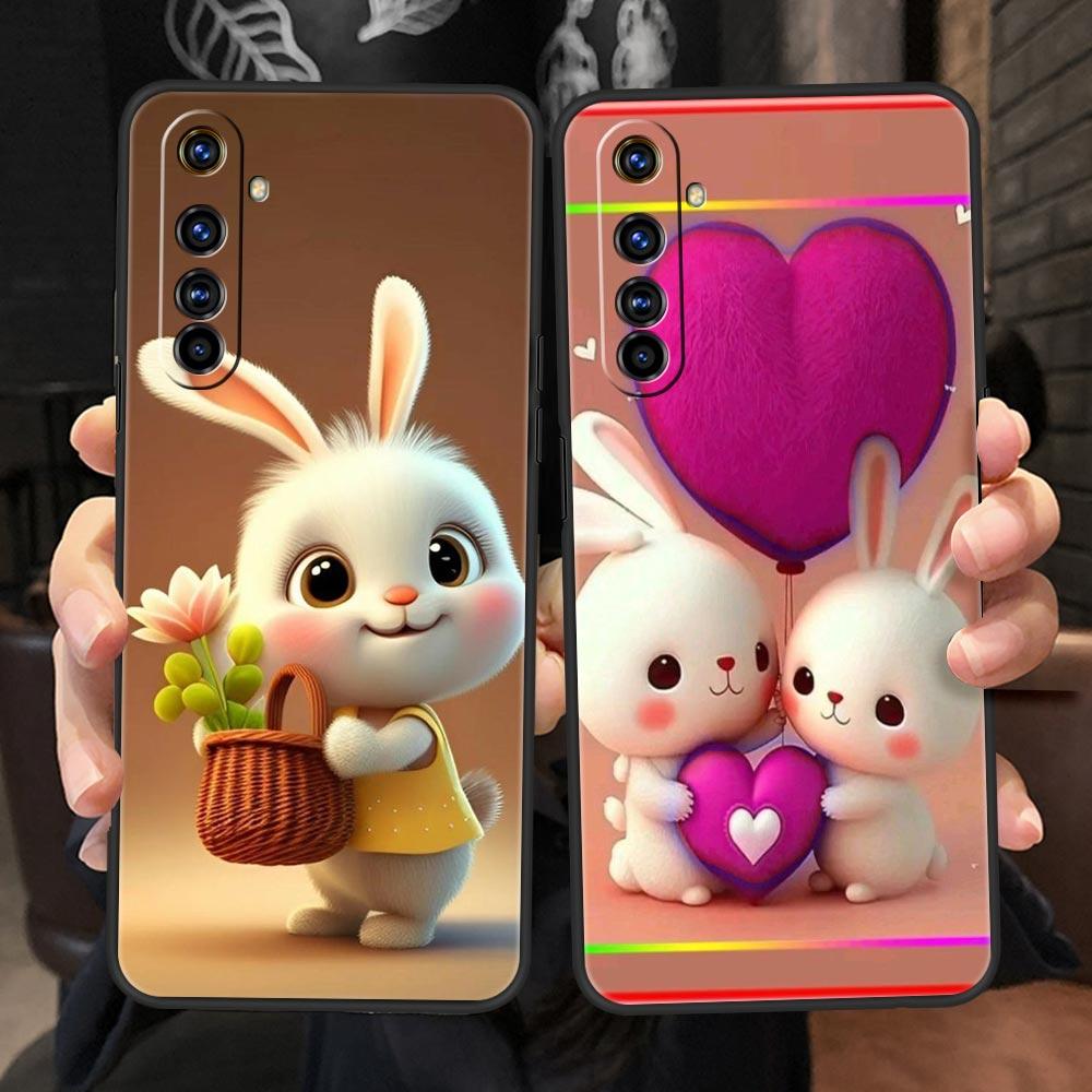 Soft TPU Case For Realme C67 C63 C55 C53 C25 C21 10 11 12 13 GT 2 3 5 Pro Plus 5G Phone Cover A Cute Rabbit With A Purple Hat