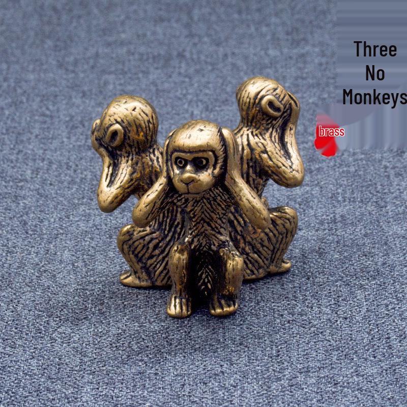 Solid Brass Three Wise Monkeys Feng Shui Ornament Paperweight Tea Pet