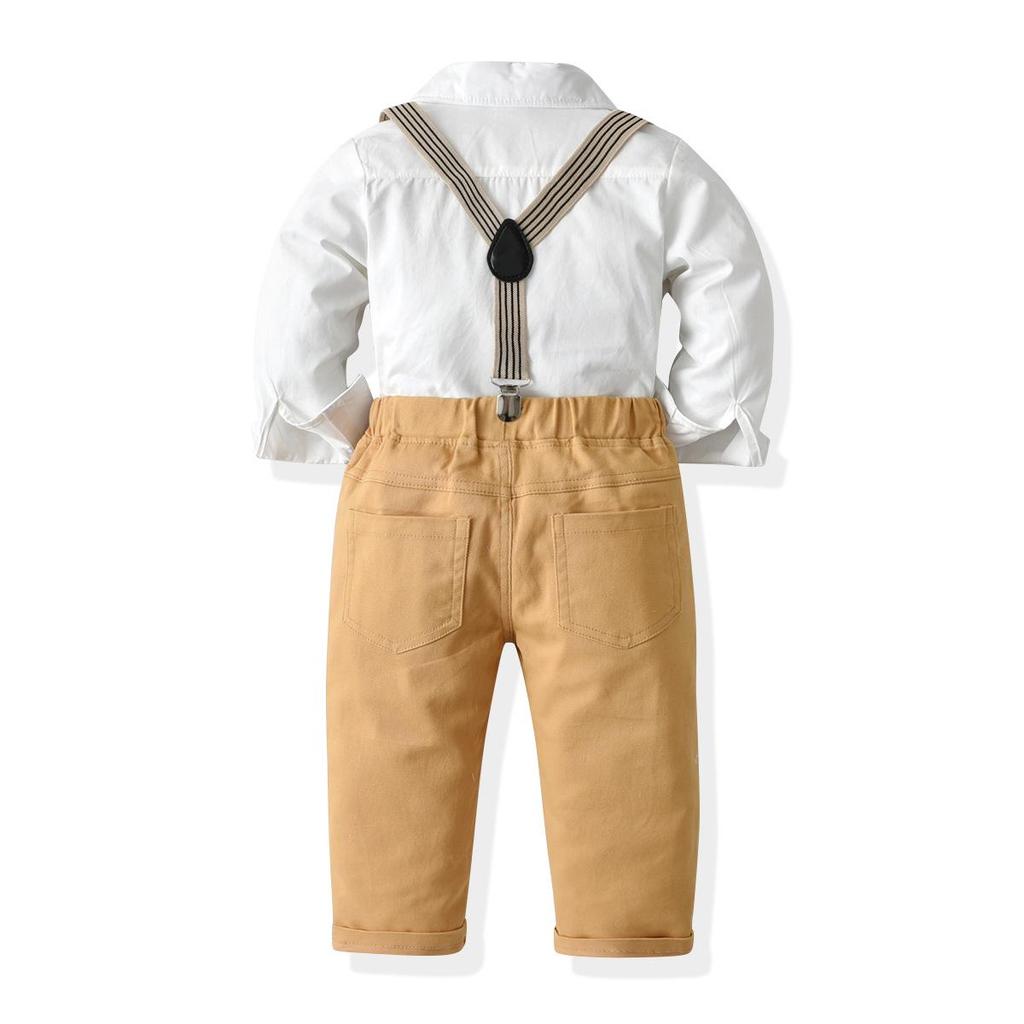 Boys' Gentlemen's Graduation Outfit: Long Sleeve Shirt, Bib Trousers, Host Set for Small & Medium Children, 4 Pieces.
