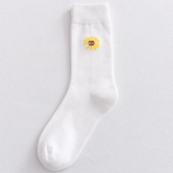 Мультяшная вышивка щенка, милые носки, женские осенне-зимние носки средней длины, корейские полосатые хлопковые вязаные эластичные длинные носки