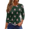 Women's O-Neck 3/4 Sleeve Christmas Print Top