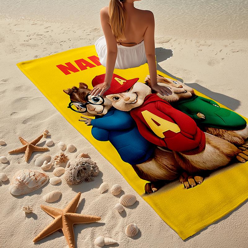 Custom Name Ultra-Soft Beach Towel with Alvin and the Chipmunks Theme,Ideal for Pool - Camping, Diving - Perfect Travel Essential, Vibrant Beach Towel