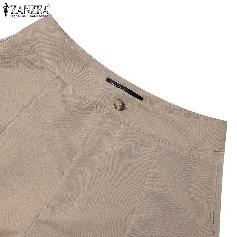 ZANZEA Женские модные эластичные талии плиссированные прямые брюки