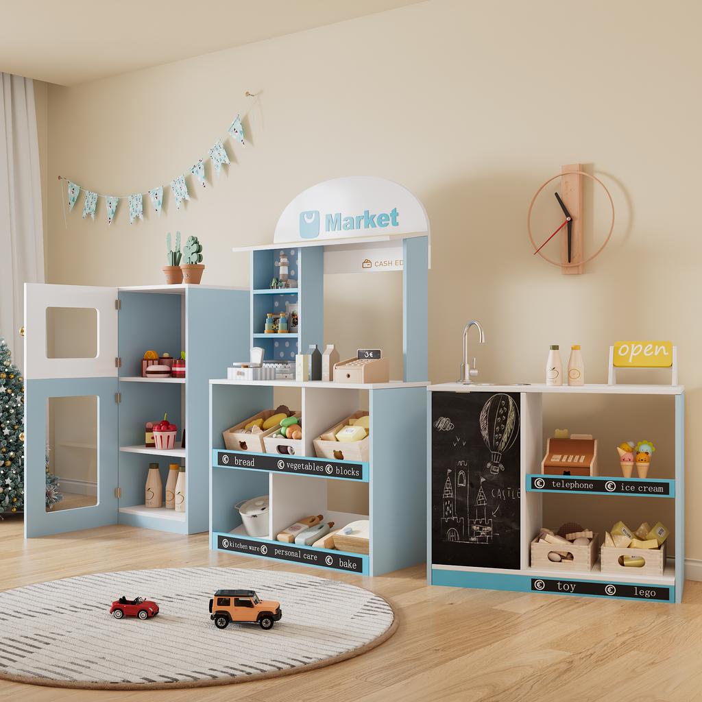 Children's Play Shop Toy, Educational Toy for Children from 3 Years, Wood + Plastic, Blue, 30x155x