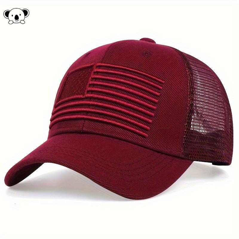 Embroidered National Flag Baseball Cap Men Women Adjustable Flat Top Wide Brim Hat In Linen Navy White Burgundy Grey Black