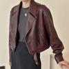 Короткая куртка из искусственной кожи с отложным воротником в европейском стиле для женщин с первоклассным чувством стиля на осень и зиму