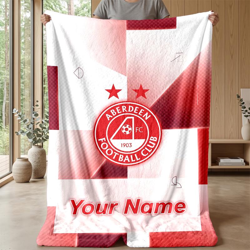 Custom Text Flannel Throw Blanket, Lightweight Cozy Bed Sofa BlanketAberdeen FC