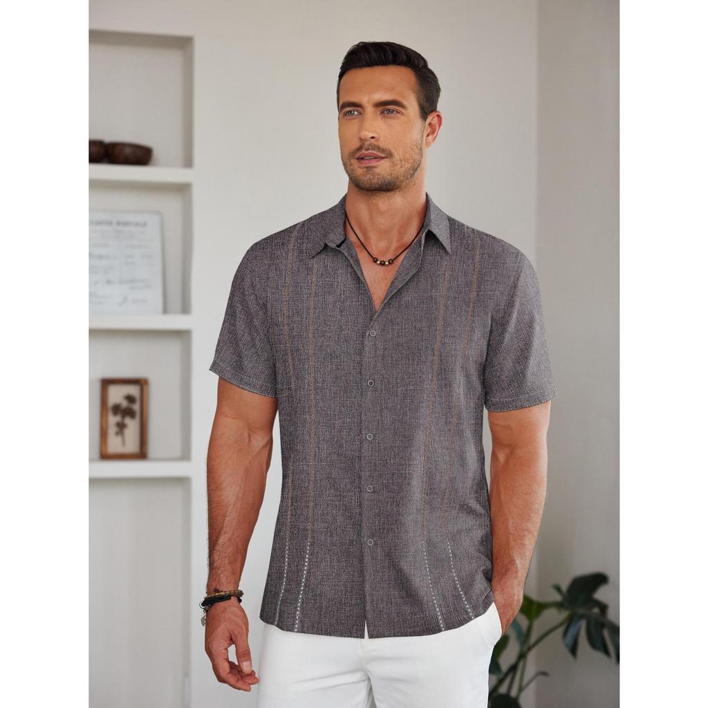 Men's Casual Short Sleeved Button Up Shirt, Summer Beach Shirt