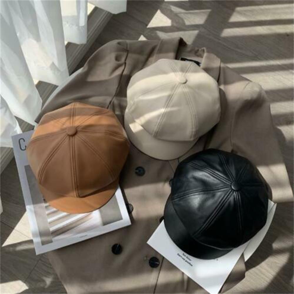 Повседневный берет из искусственной кожи, новая модная однотонная кепка, кепка газетчика, кепка с козырьком, кепка газетчика