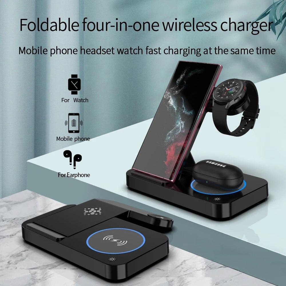 Подставка для беспроводного зарядного устройства 4 в 1 для iPhone 14 13 X Samsung Apple Watch Airpods iWatch Складная док-станция для быстрой зарядки