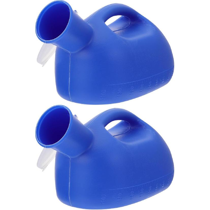 Бутылка-писсуар для мужчин – 2000 мл Упаковка из 2 штук – Непроливающийся мужской писсуар с крышкой для защиты от запаха – Портативный пластиковый контейнер для мочи для автомобиля,