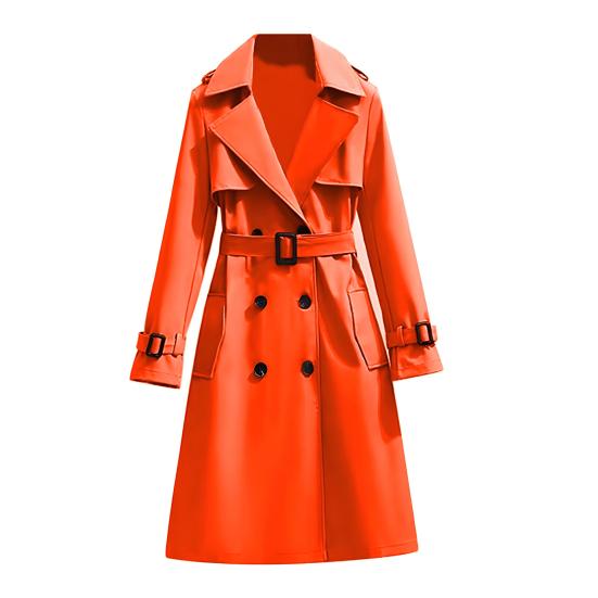 Women's Trench Coat Double-Breasted Classic Lapel Overcoat Windproof Long Belted Jacket Fall Outerwear with Pockets
