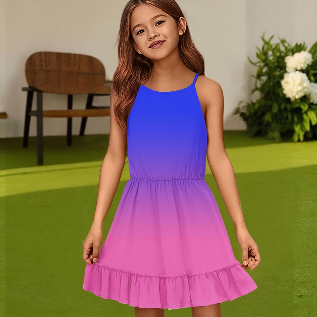 Детское летнее повседневное модное платье с круглым вырезом, однотонное, без рукавов