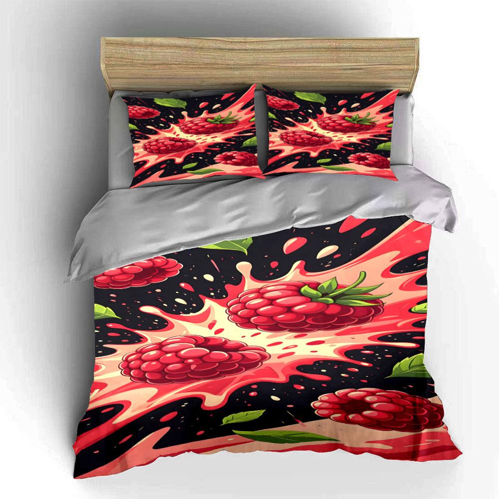 Raspberries with splash patterns. Bedding sets Duvet cover sets Duvet covers Pillowcases(1*Duvet Cover 2*Pillowcases without duvet insert)