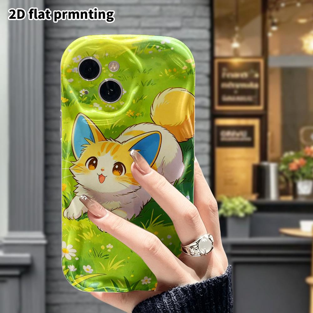 Phone case: 2D flat design suitable for iPhone 18 17 16 15 14 13 Pro protective case, fluffy kitten, perfect Christmas and Halloween holiday gift