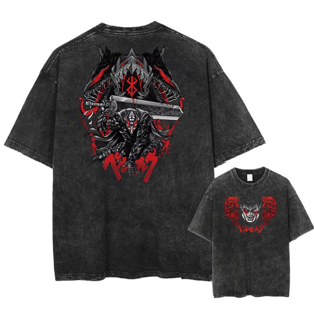 Harajuku Винтажная футболка уличная одежда Японский аниме графический принт стираная футболка большого размера с коротким рукавом мужские повседневные футболки топ