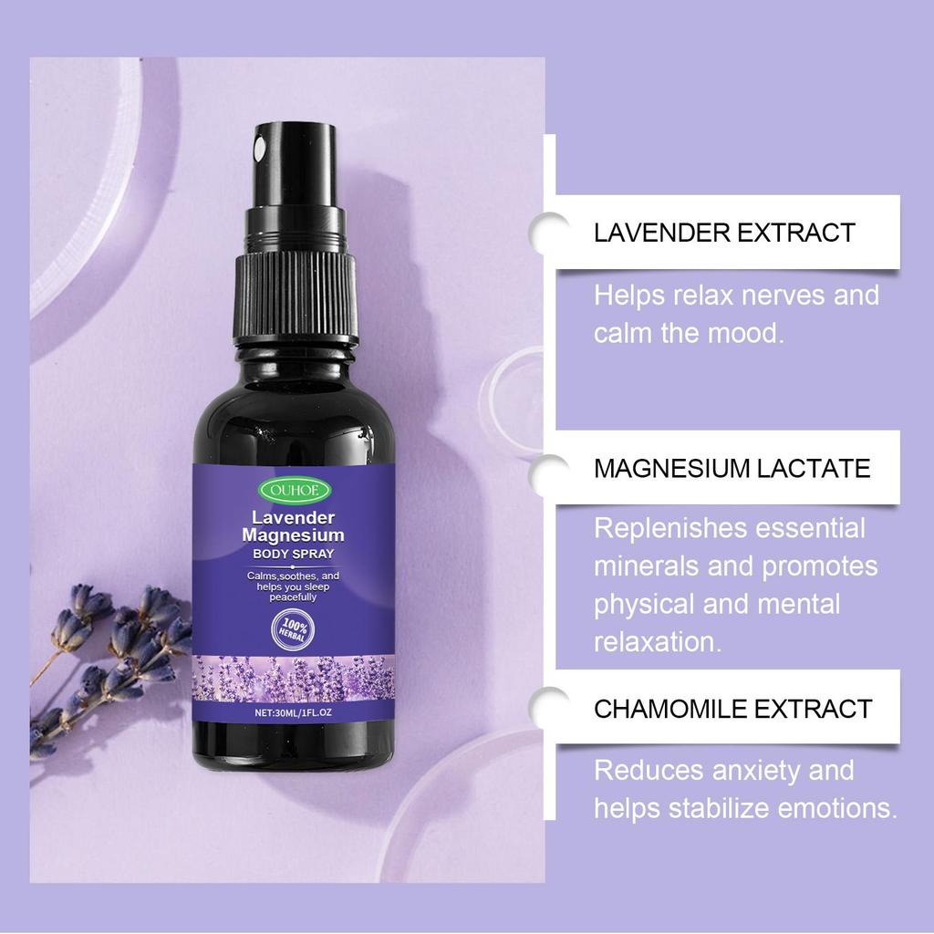 OUHOE Lavender Sleep Spray 30ml Natural Ingredients Promote Sleep, Relieve Stress, and Ensure a Restful Night's Sleep.